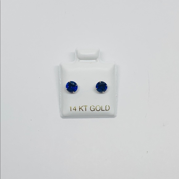 14k Solid Gold Blue Women Stud Earrings